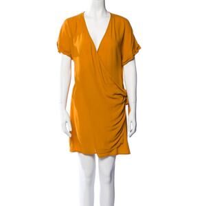 FAITHFULL THE BRAND Marigold‎ Yellow V-Neck Mini Wrap Dress US 2 XS Cuff Sleeve